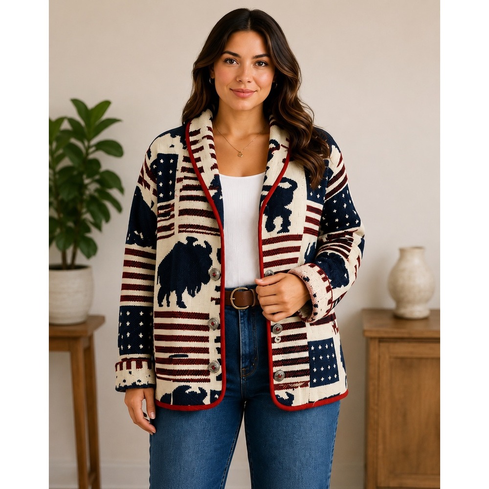 Don't Mess With Texas Bison Flag Tapestry Jacket 1X Western Concho Button Woven